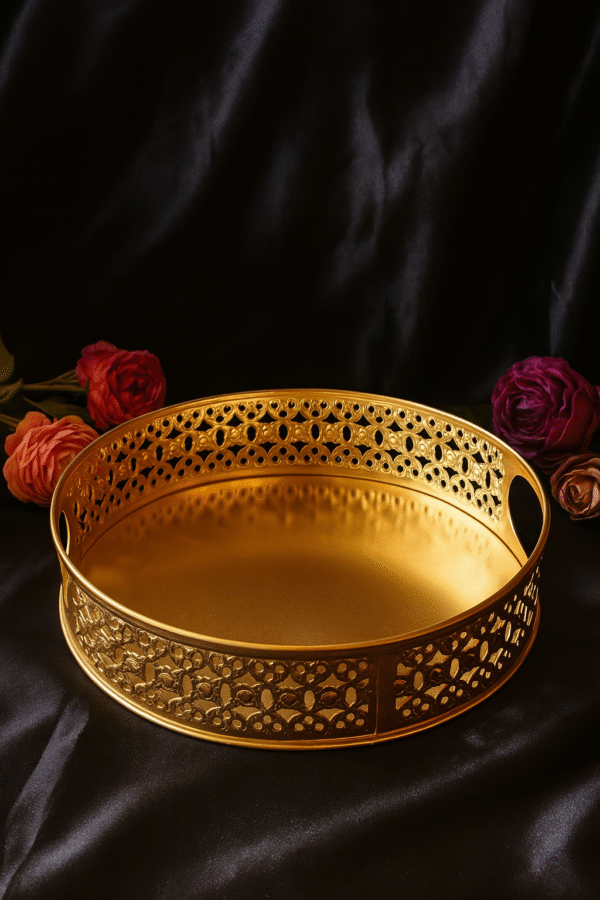 Golden Finish Metal Tray - Image 3