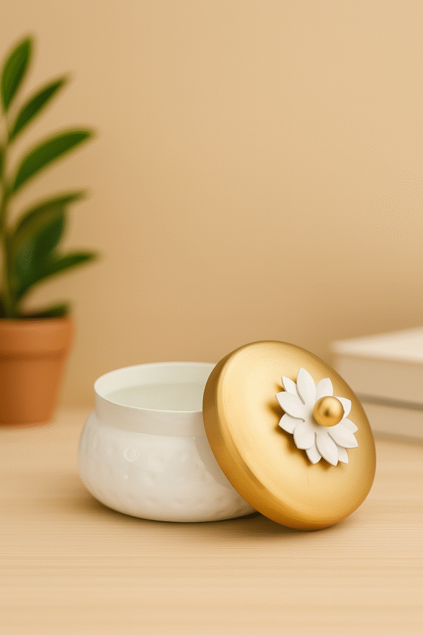 Elegant 5-inch white enamel metal jar