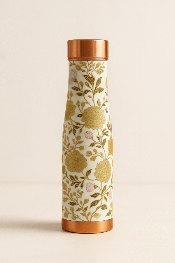 Copper Bottle with Textured 3D White Meena Flower Design - Image 2
