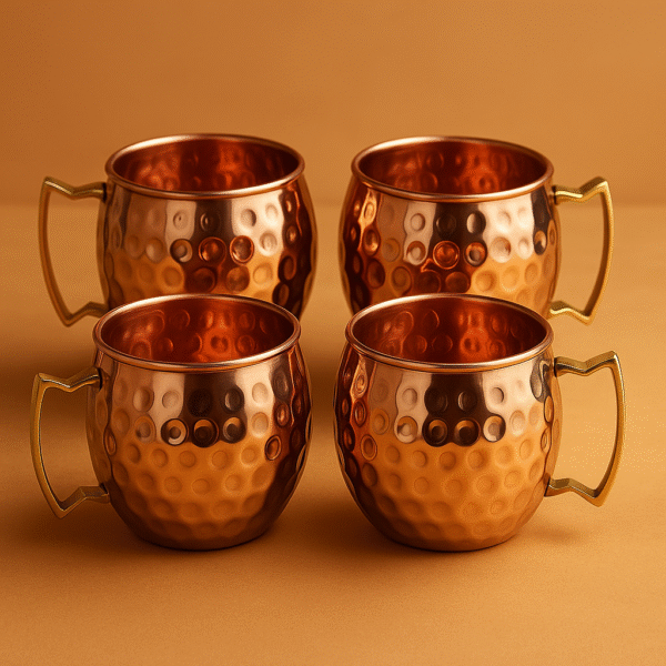Copper Moscow Mule Mug Set – 4-Pack with Brass Handles