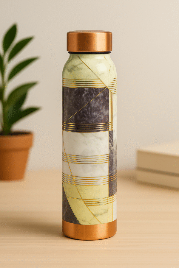 Copper Bottle with 3D Meena Marble Enamel Finish - Image 2