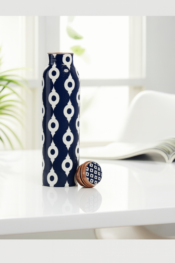 Copper Bottle with Blue Meena Enamel Design