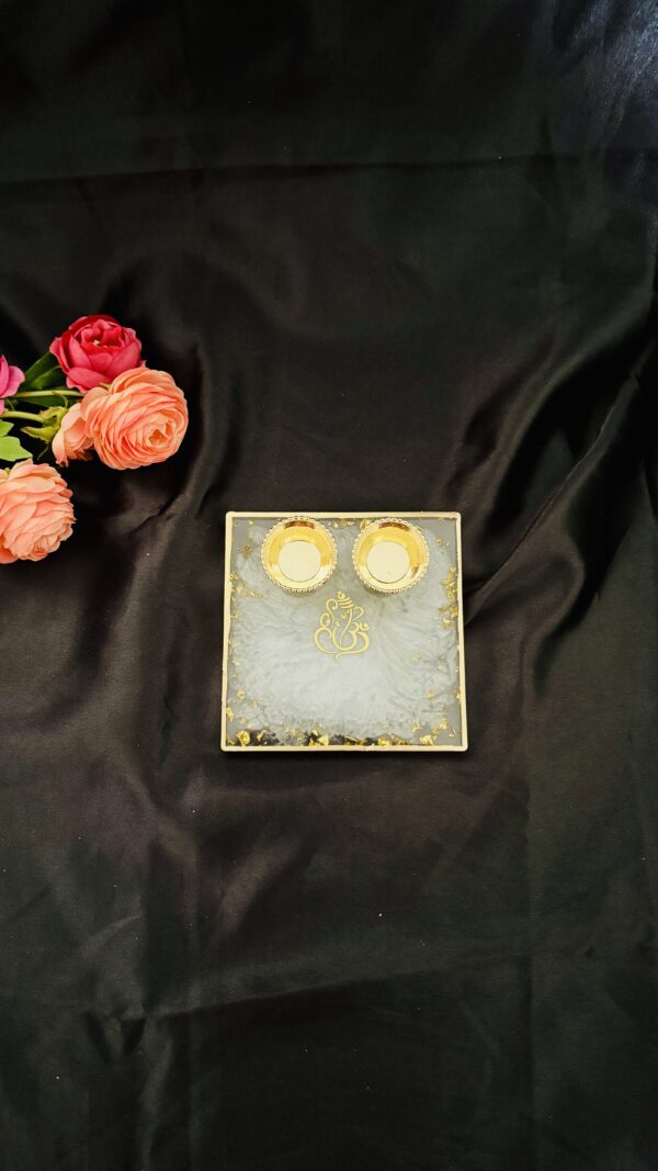 4 Inch Square Resin Plate with Gold Accents
