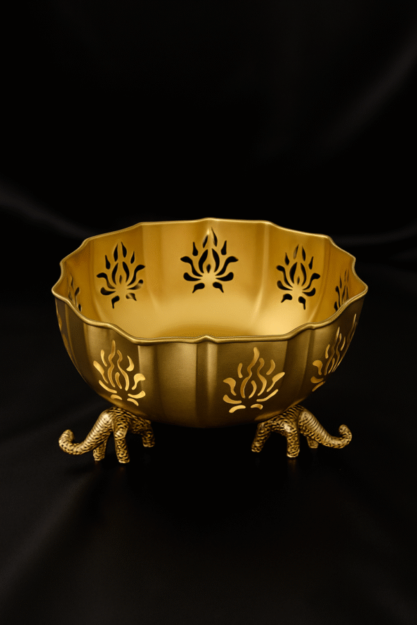 Decorative Urli with Lotus Design and Elephant Legs - Image 2