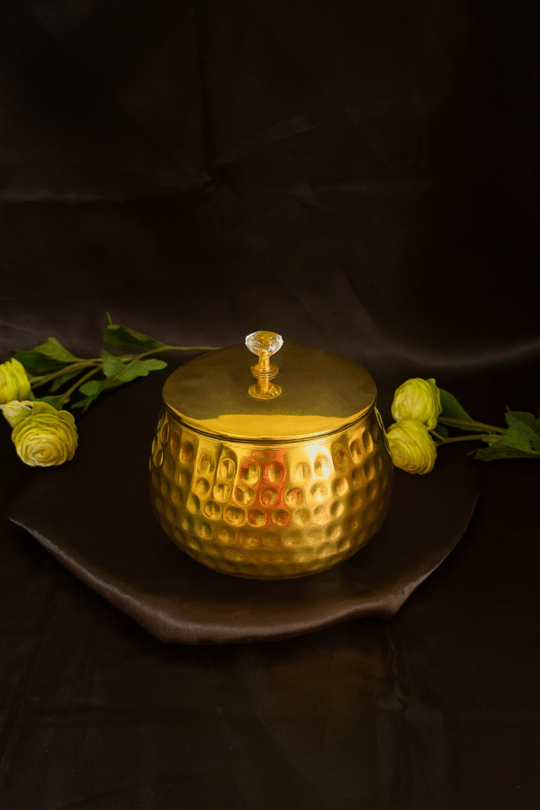 Golden Hammered Finish Metal Jar
