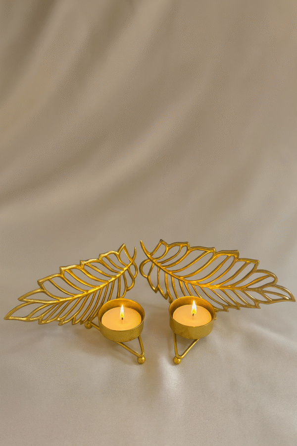 Leaf Shaped Tealight Holder – Modern Golden Design - Image 4