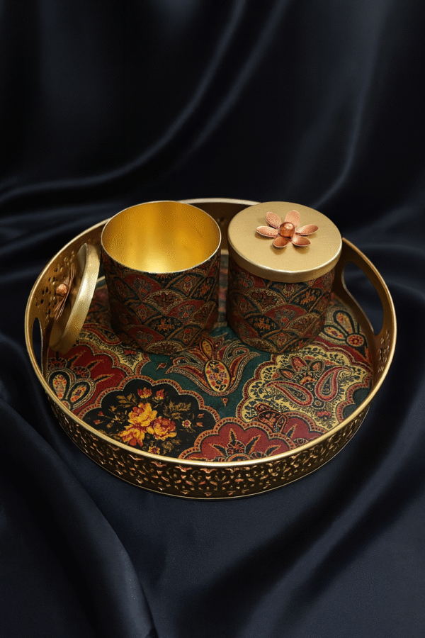Pichwai Decroative Tray with Optional Cylindrical Jars