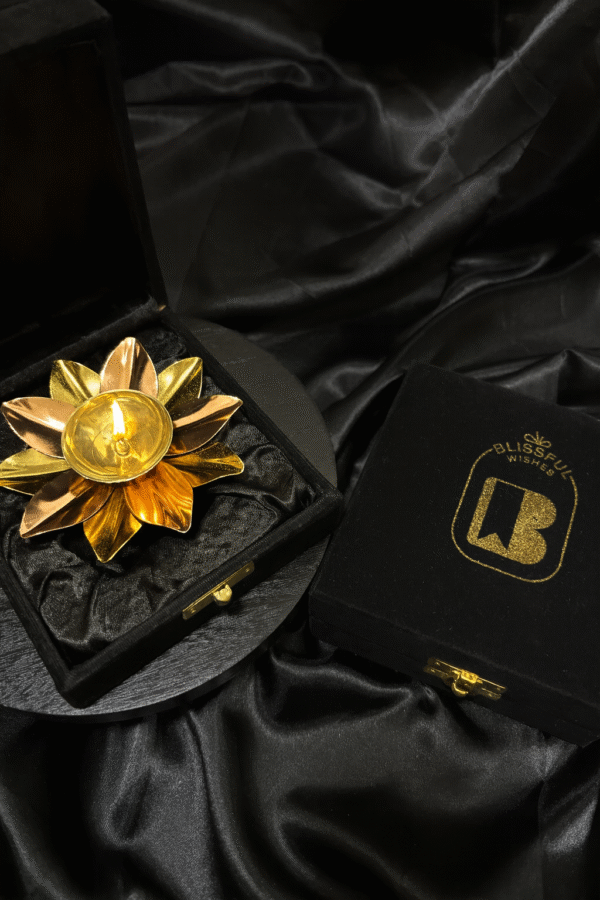 Copper and Brass Akhand Diya in Velvet Box - Image 3