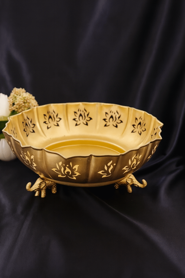 Decorative Urli with Lotus Design and Elephant Legs - Image 4