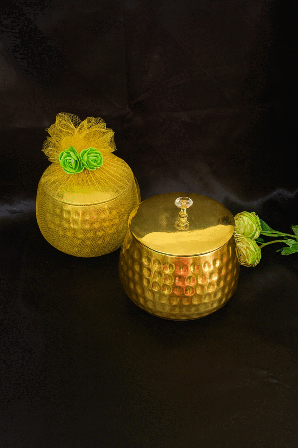 Golden Hammered Finish Metal Jar - Image 2