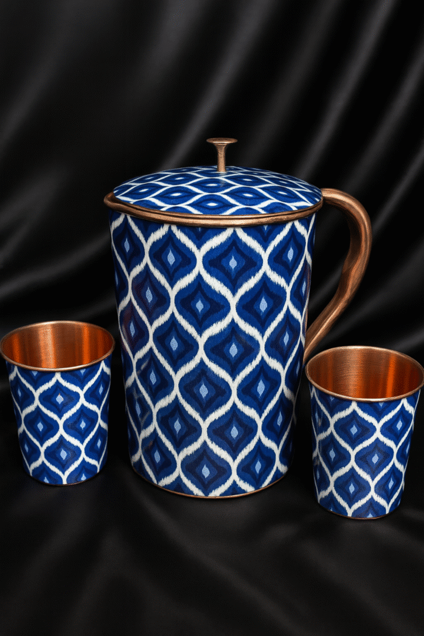 Copper Meena Enamel Jug with Glasses