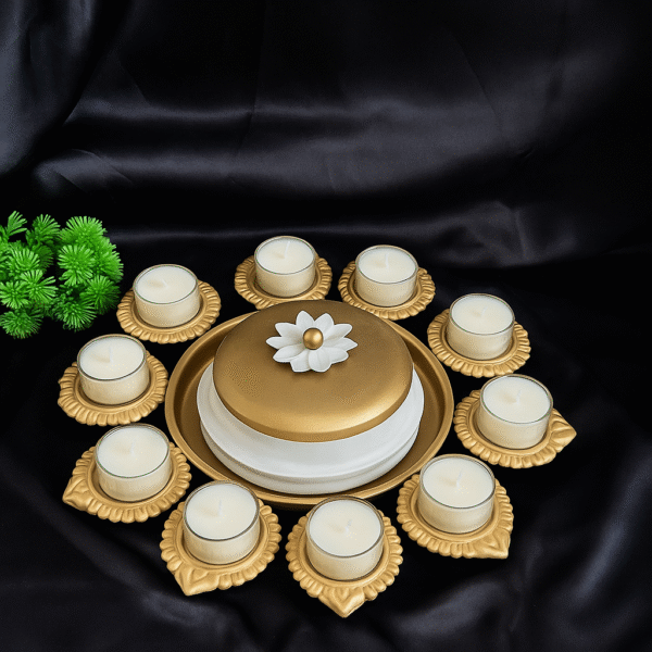 Traditional Diya Urli & White Metal Jar Hamper - Image 2